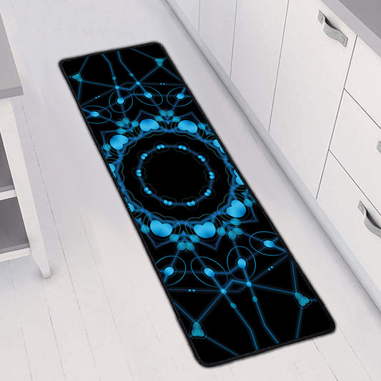 Dark Blue Kaleidoscope Print Long Kitchen Mat