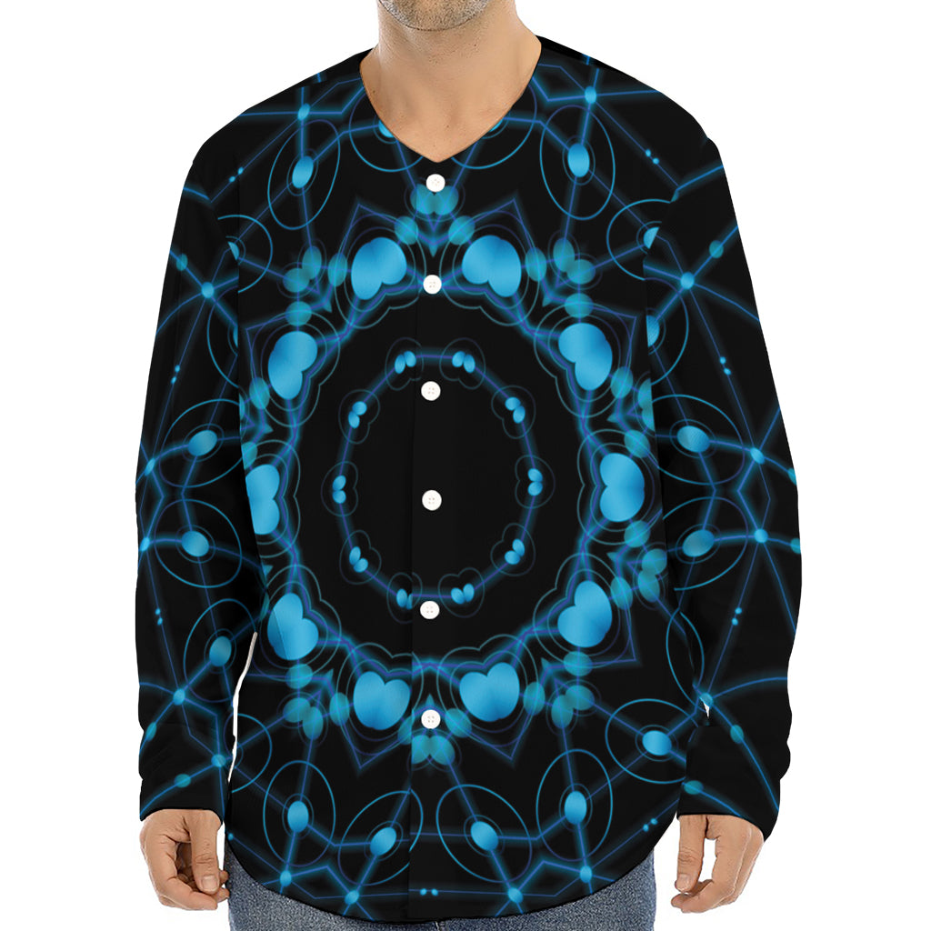 Dark Blue Kaleidoscope Print Long Sleeve Baseball Jersey