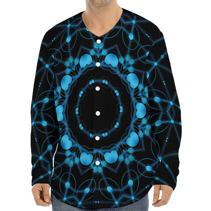 Dark Blue Kaleidoscope Print Long Sleeve Baseball Jersey