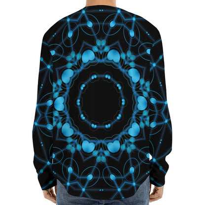 Dark Blue Kaleidoscope Print Long Sleeve Baseball Jersey