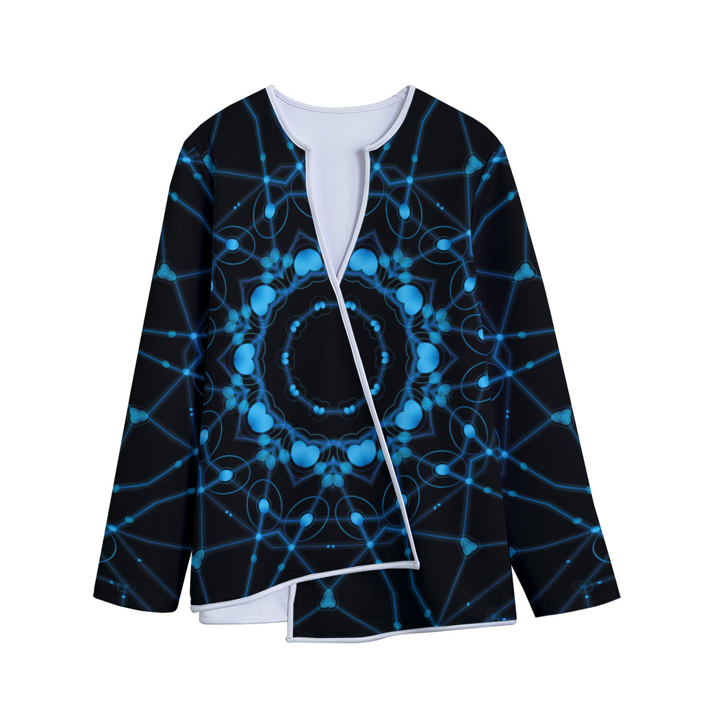 Dark Blue Kaleidoscope Print Long Sleeve Short Coat