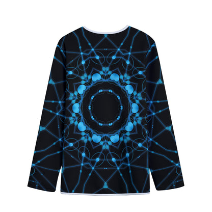 Dark Blue Kaleidoscope Print Long Sleeve Short Coat