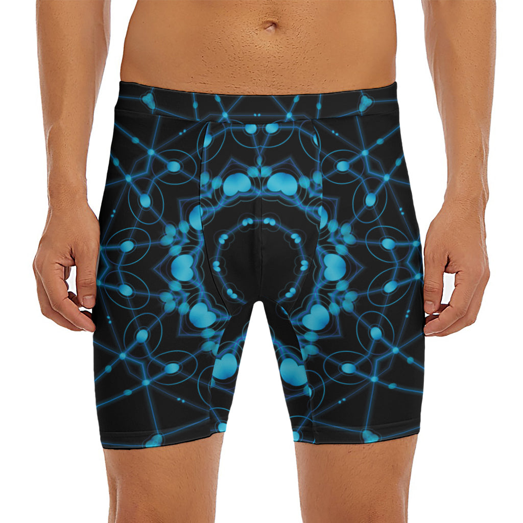 Dark Blue Kaleidoscope Print Men's Long Boxer Briefs