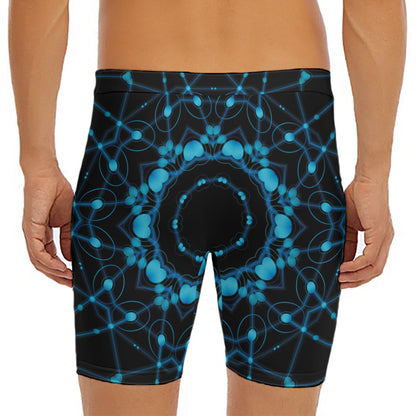 Dark Blue Kaleidoscope Print Men's Long Boxer Briefs