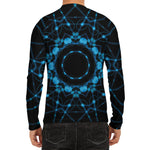 Dark Blue Kaleidoscope Print Men's Long Sleeve Rash Guard