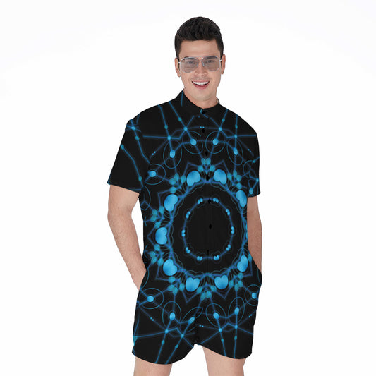 Dark Blue Kaleidoscope Print Men's Rompers