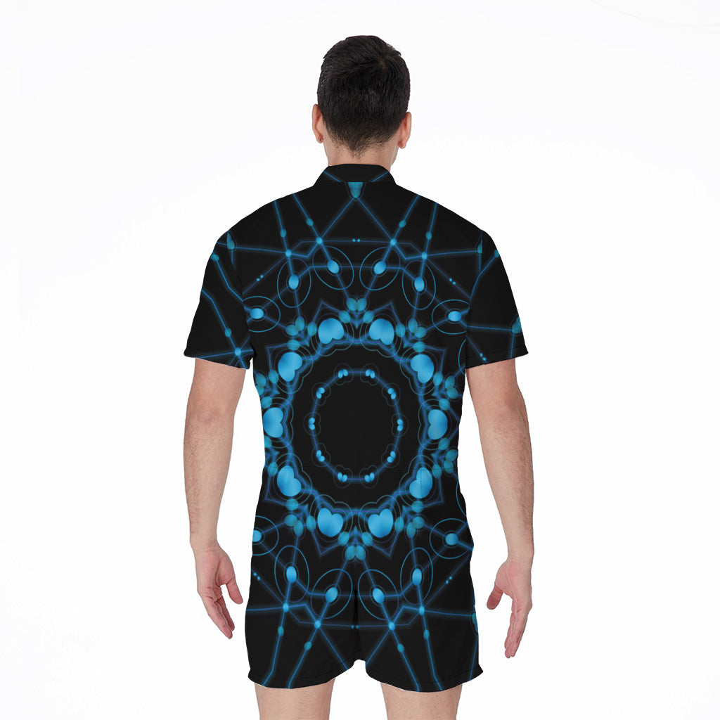 Dark Blue Kaleidoscope Print Men's Rompers