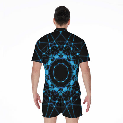 Dark Blue Kaleidoscope Print Men's Rompers