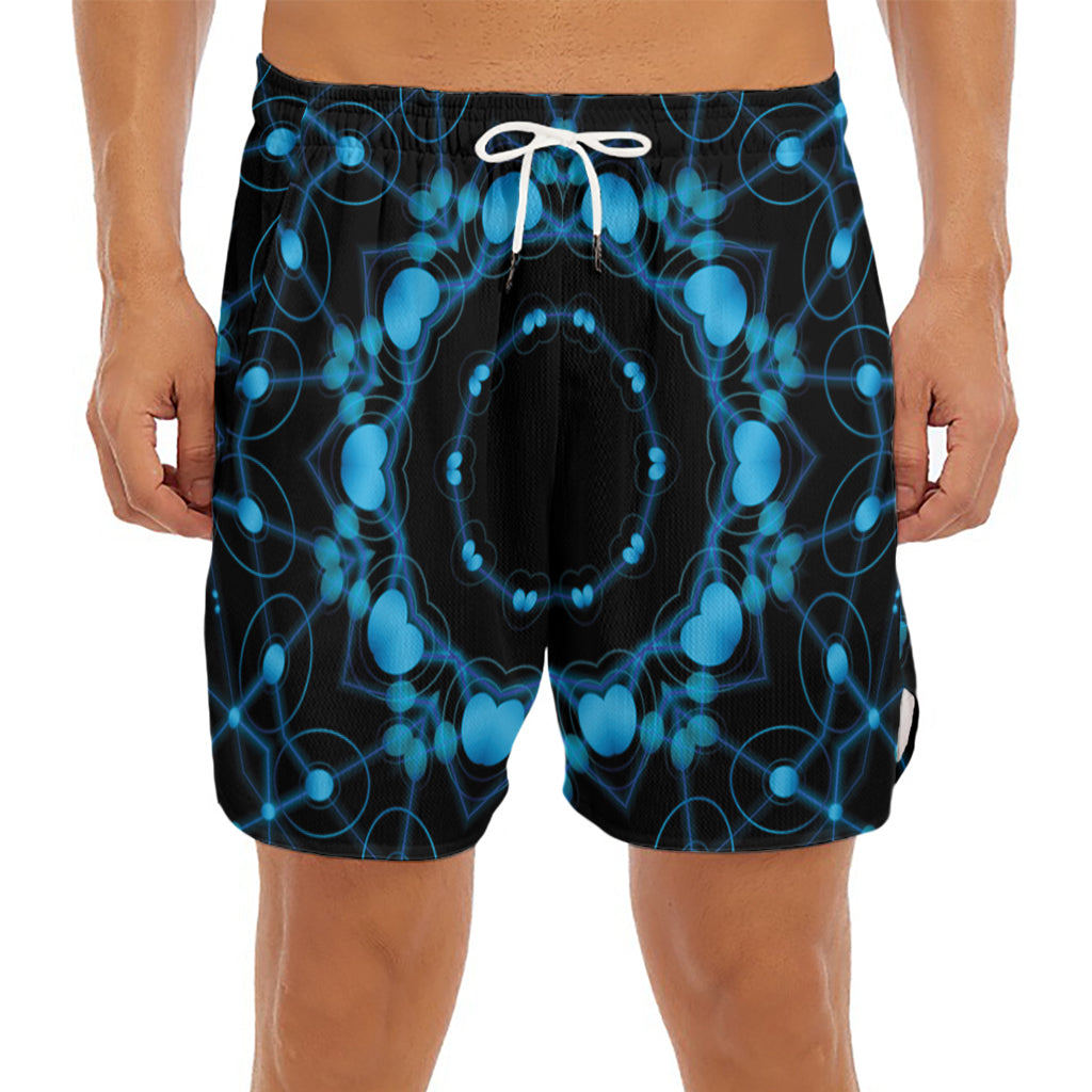 Dark Blue Kaleidoscope Print Men's Split Running Shorts