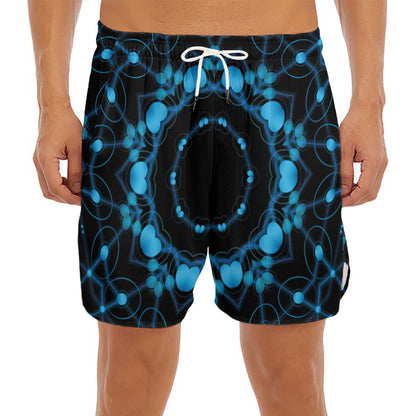 Dark Blue Kaleidoscope Print Men's Split Running Shorts