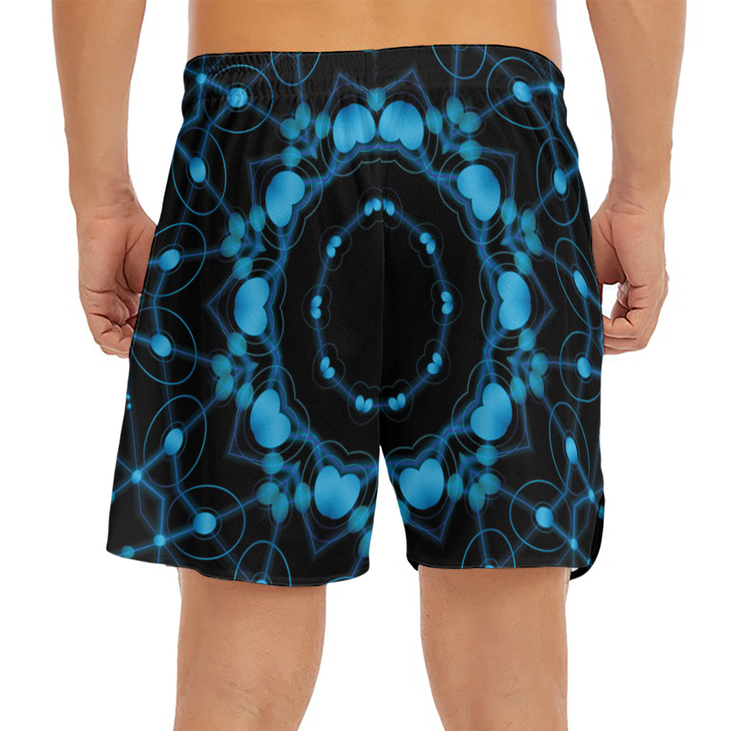 Dark Blue Kaleidoscope Print Men's Split Running Shorts