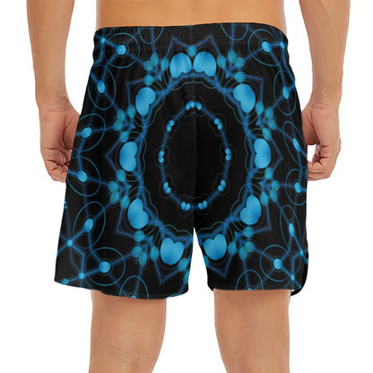 Dark Blue Kaleidoscope Print Men's Split Running Shorts