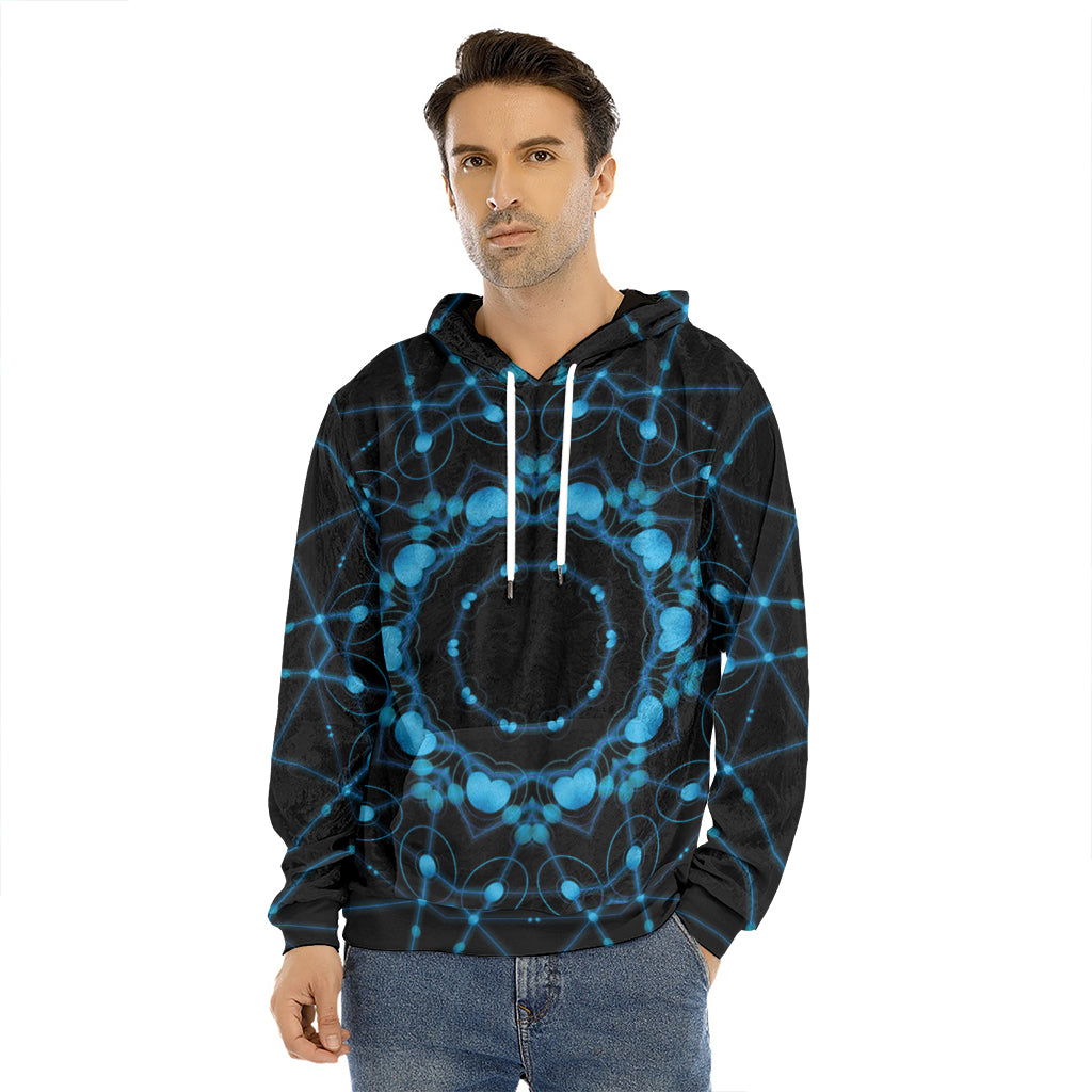 Dark Blue Kaleidoscope Print Men's Velvet Pullover Hoodie