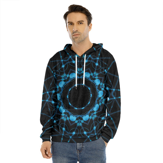 Dark Blue Kaleidoscope Print Men's Velvet Pullover Hoodie