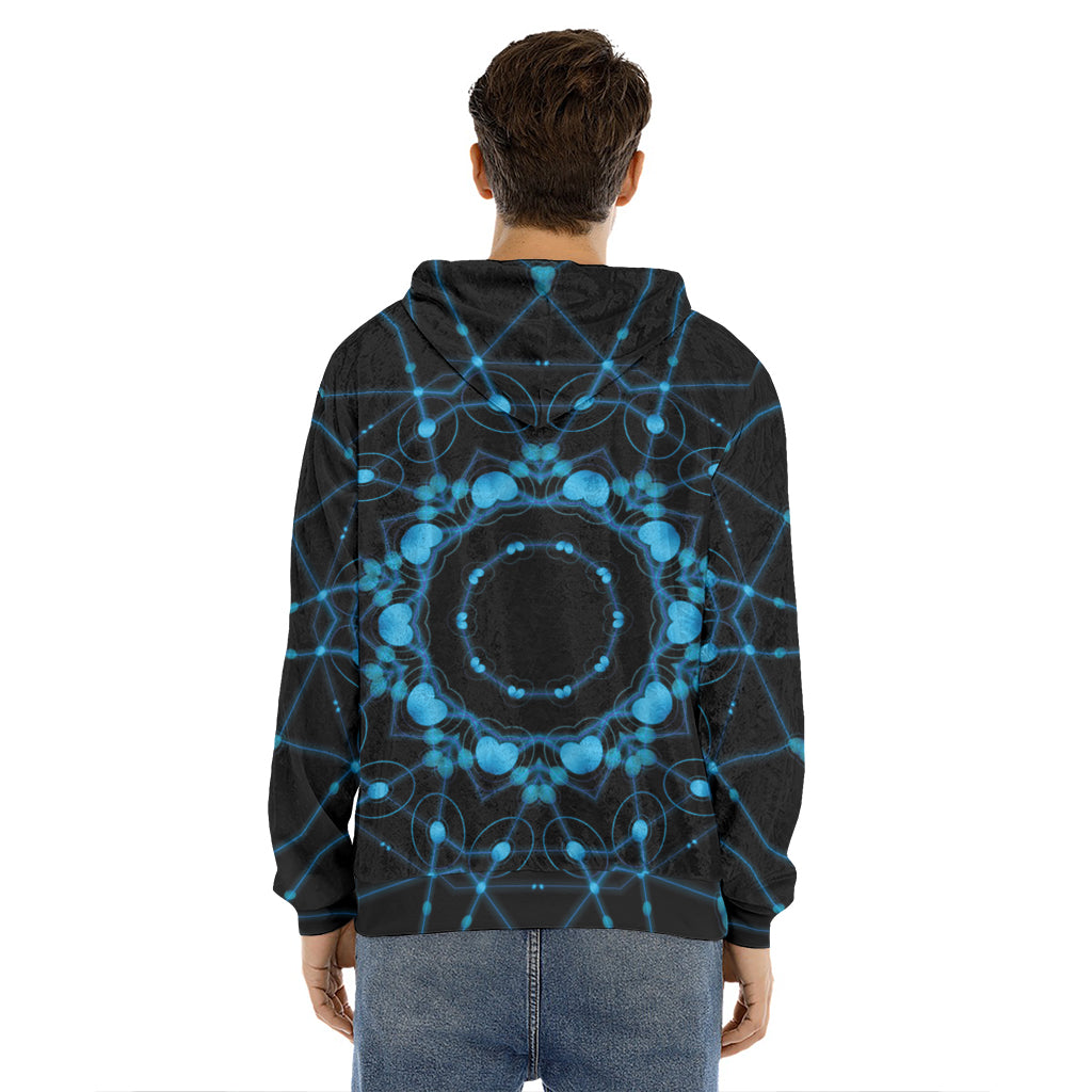 Dark Blue Kaleidoscope Print Men's Velvet Pullover Hoodie