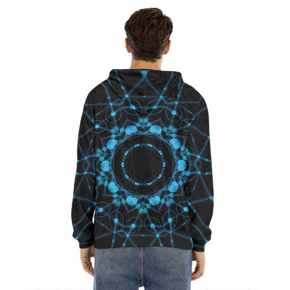 Dark Blue Kaleidoscope Print Men's Velvet Pullover Hoodie