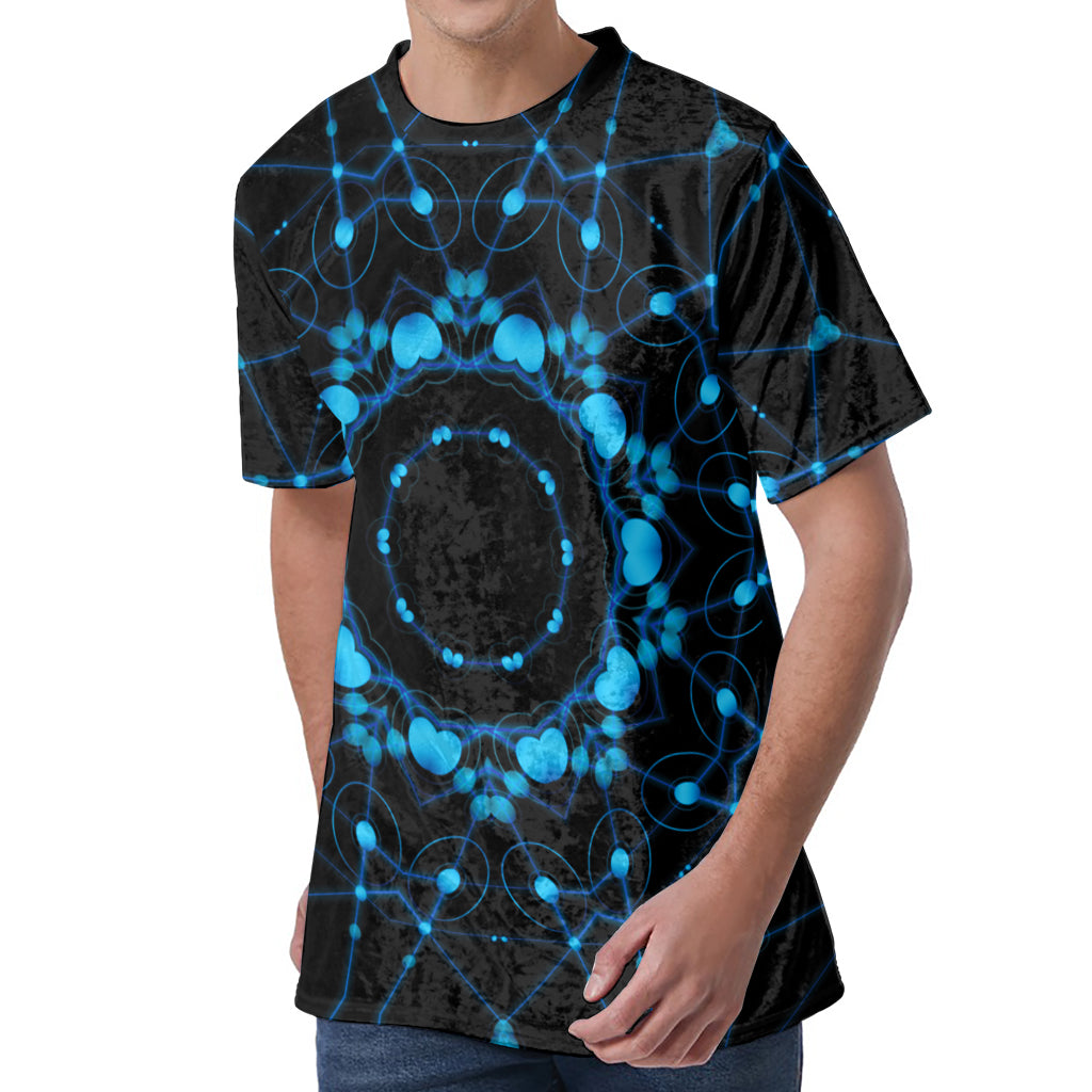 Dark Blue Kaleidoscope Print Men's Velvet T-Shirt