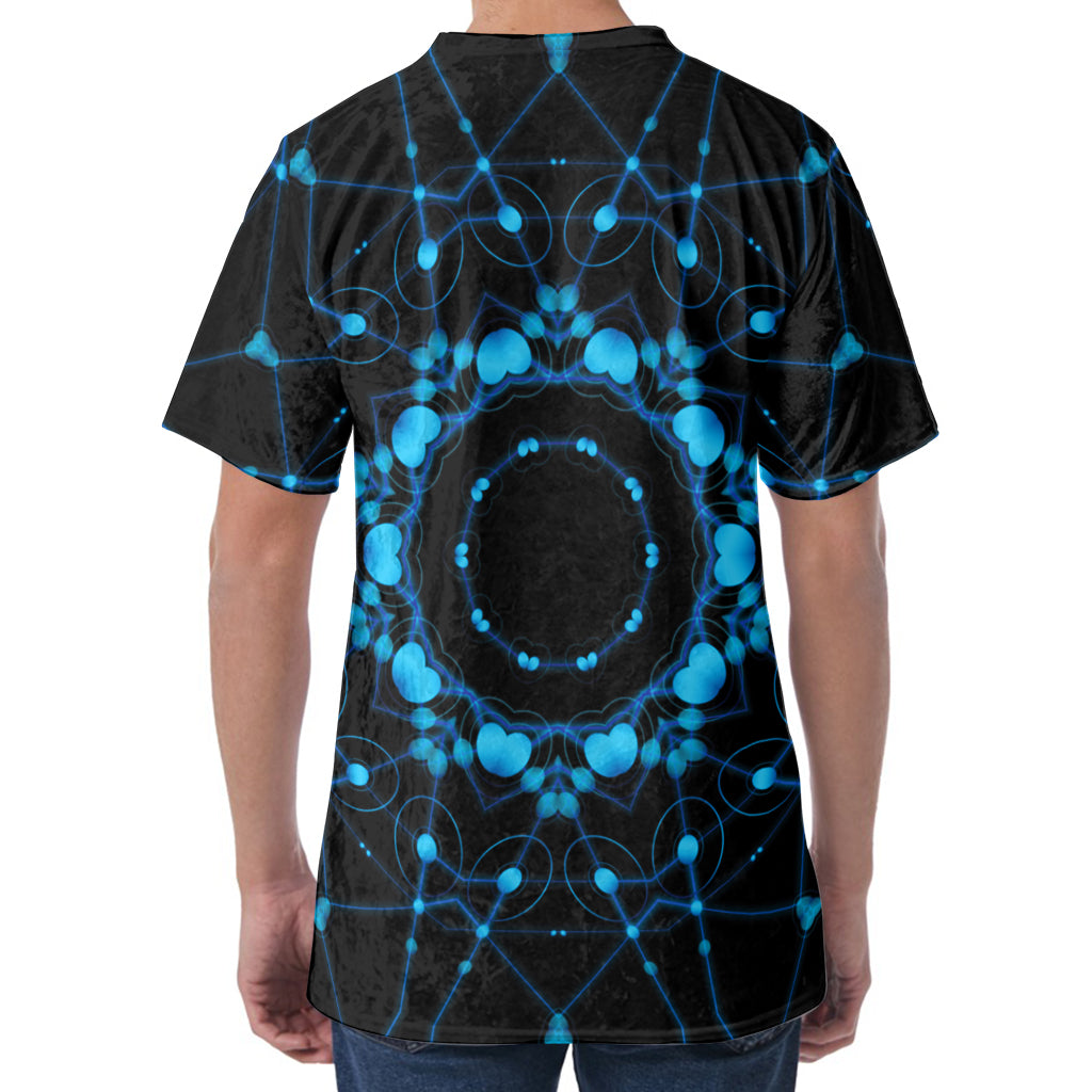 Dark Blue Kaleidoscope Print Men's Velvet T-Shirt