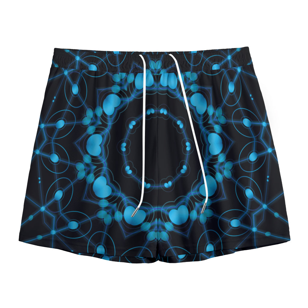 Dark Blue Kaleidoscope Print Mesh Shorts