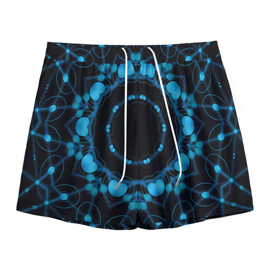 Dark Blue Kaleidoscope Print Mesh Shorts