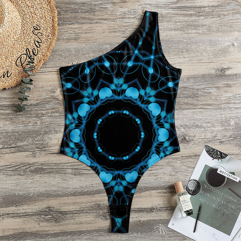 Dark Blue Kaleidoscope Print One Shoulder Bodysuit