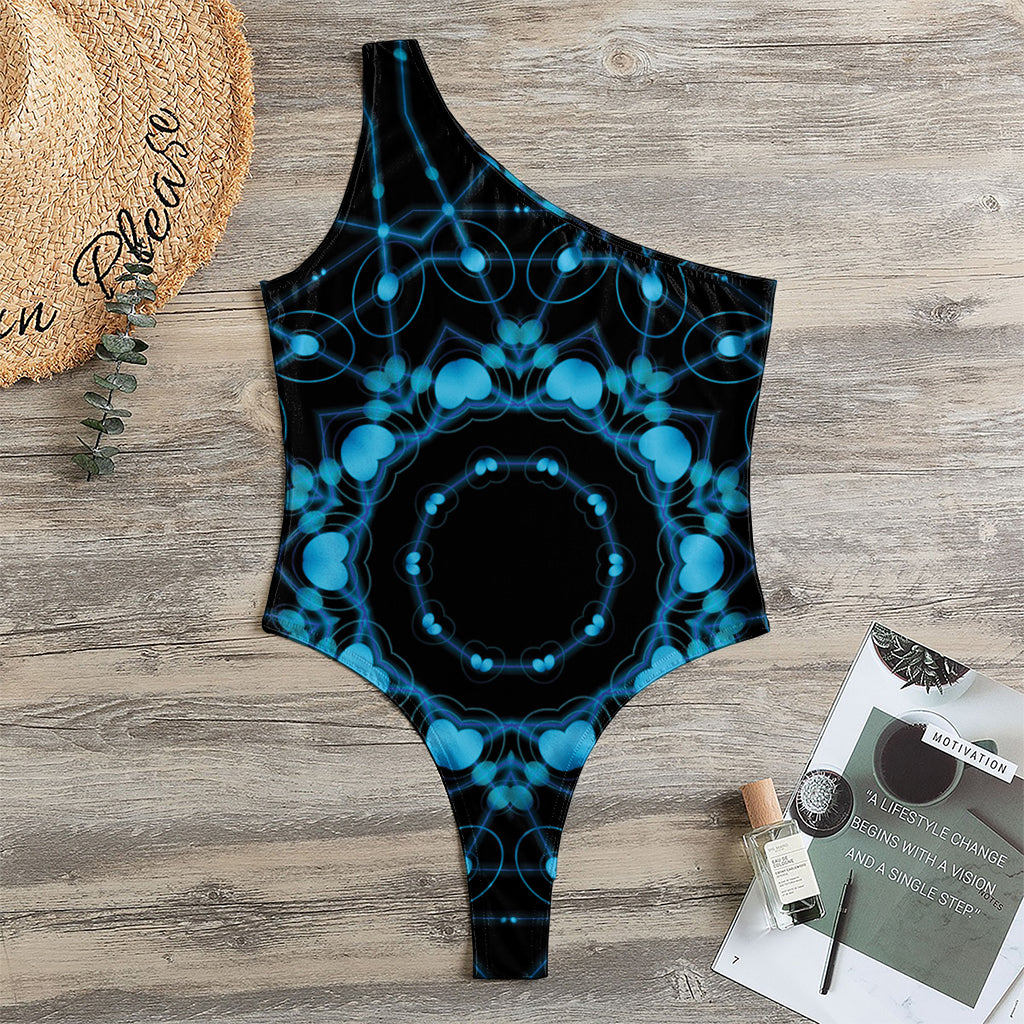 Dark Blue Kaleidoscope Print One Shoulder Bodysuit