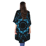 Dark Blue Kaleidoscope Print Open Front Beach Cover Up