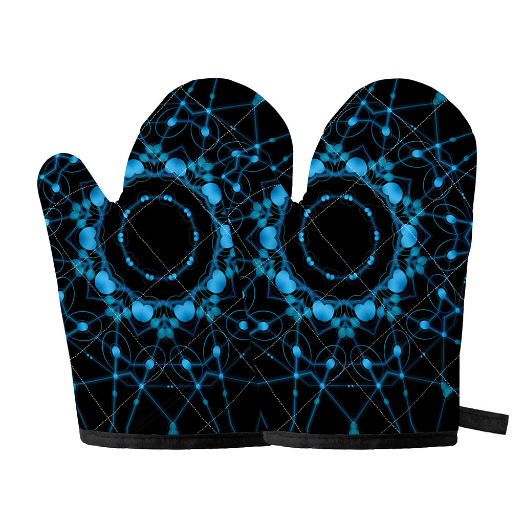 Dark Blue Kaleidoscope Print Oven Mitts