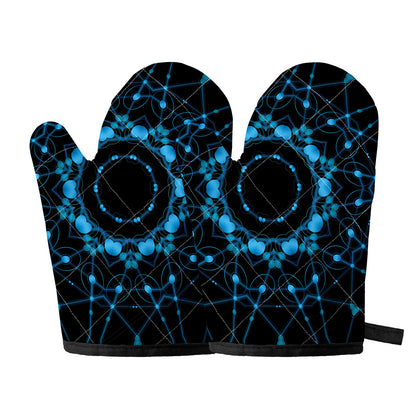 Dark Blue Kaleidoscope Print Oven Mitts