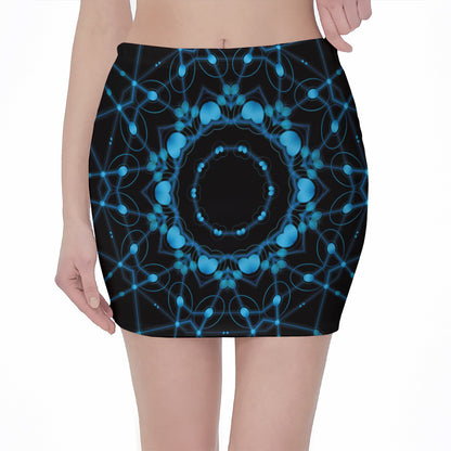 Dark Blue Kaleidoscope Print Pencil Mini Skirt