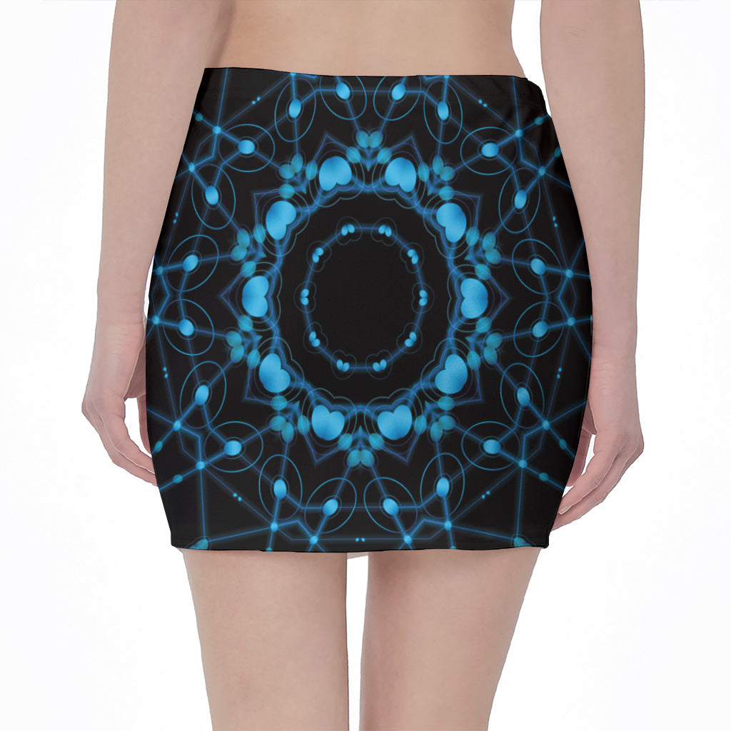 Dark Blue Kaleidoscope Print Pencil Mini Skirt