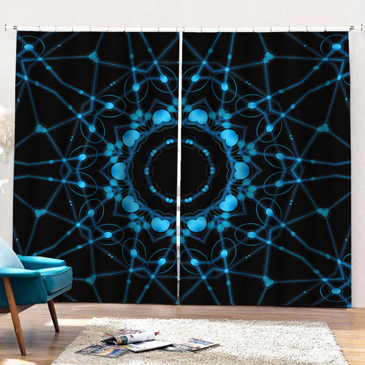 Dark Blue Kaleidoscope Print Pencil Pleat Curtains