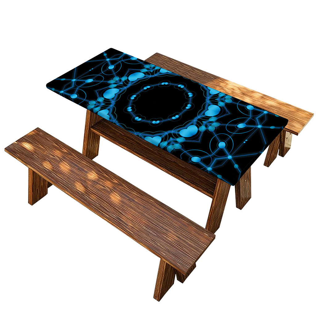 Dark Blue Kaleidoscope Print Picnic Table Cover