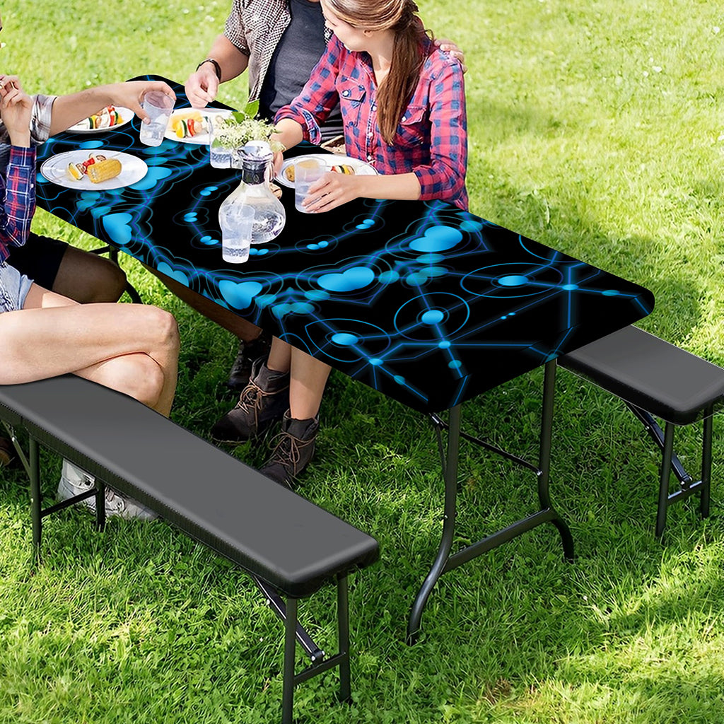 Dark Blue Kaleidoscope Print Picnic Table Cover