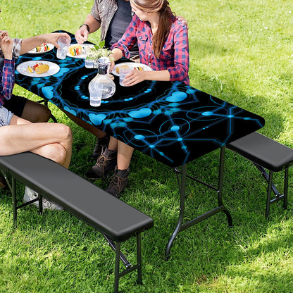 Dark Blue Kaleidoscope Print Picnic Table Cover
