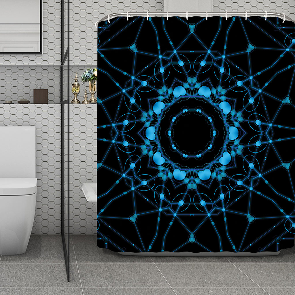 Dark Blue Kaleidoscope Print Polyester Shower Curtain