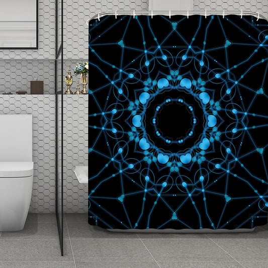 Dark Blue Kaleidoscope Print Polyester Shower Curtain
