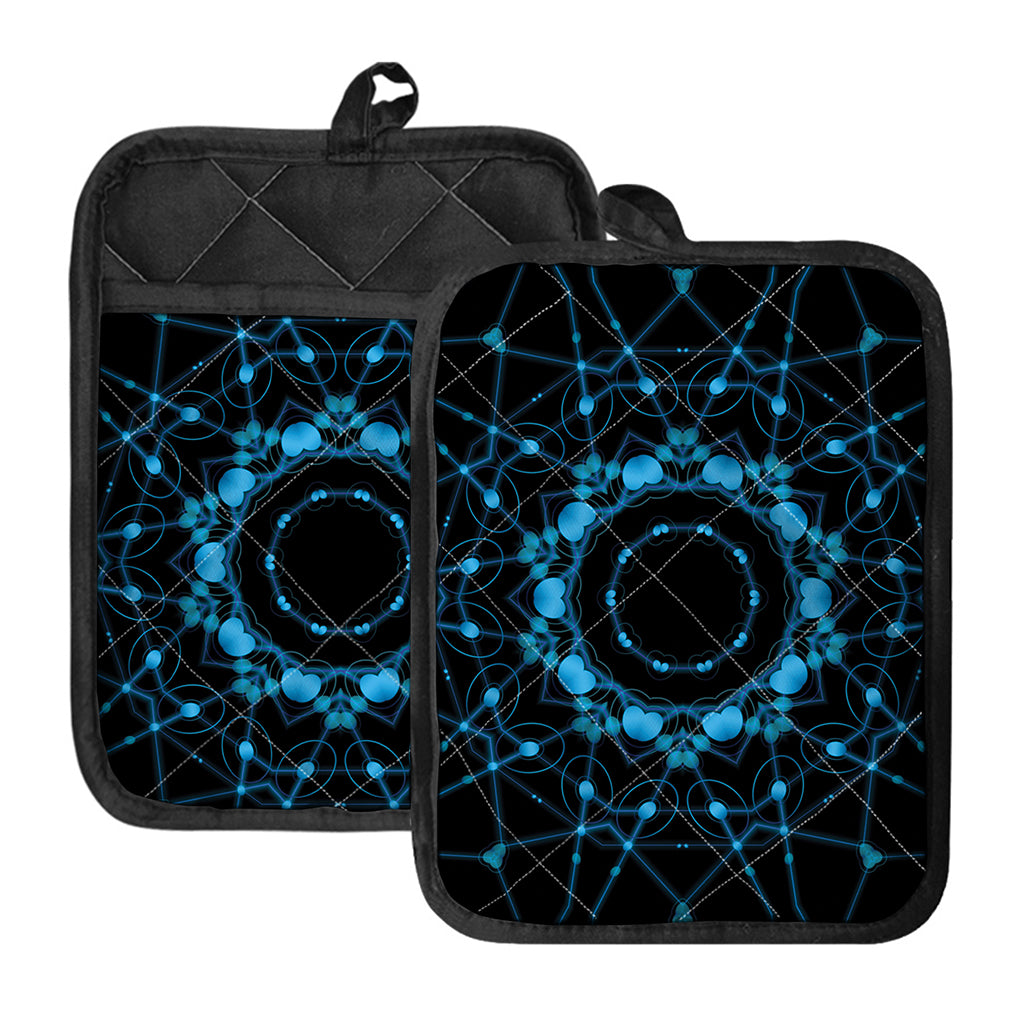 Dark Blue Kaleidoscope Print Pot Holders With Pocket
