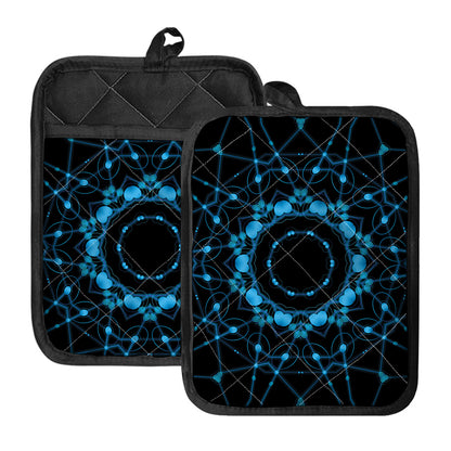 Dark Blue Kaleidoscope Print Pot Holders With Pocket