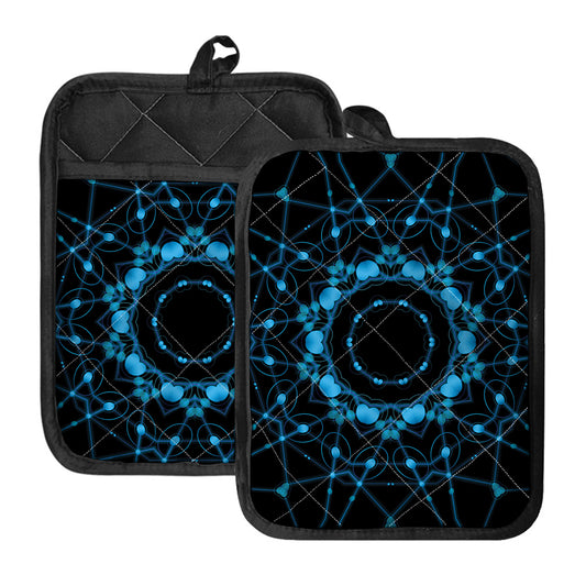 Dark Blue Kaleidoscope Print Pot Holders With Pocket
