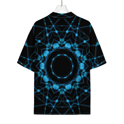 Dark Blue Kaleidoscope Print Rayon Hawaiian Shirt
