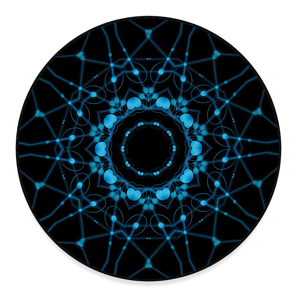 Dark Blue Kaleidoscope Print Round Floor Mat