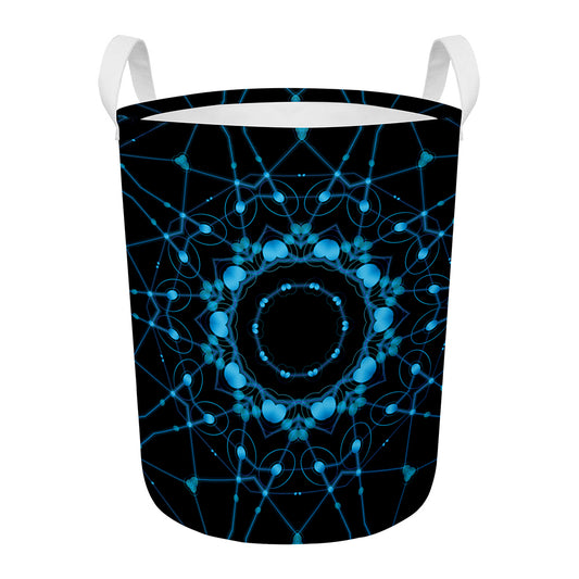 Dark Blue Kaleidoscope Print Round Laundry Basket