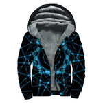 Dark Blue Kaleidoscope Print Sherpa Lined Zip Up Hoodie
