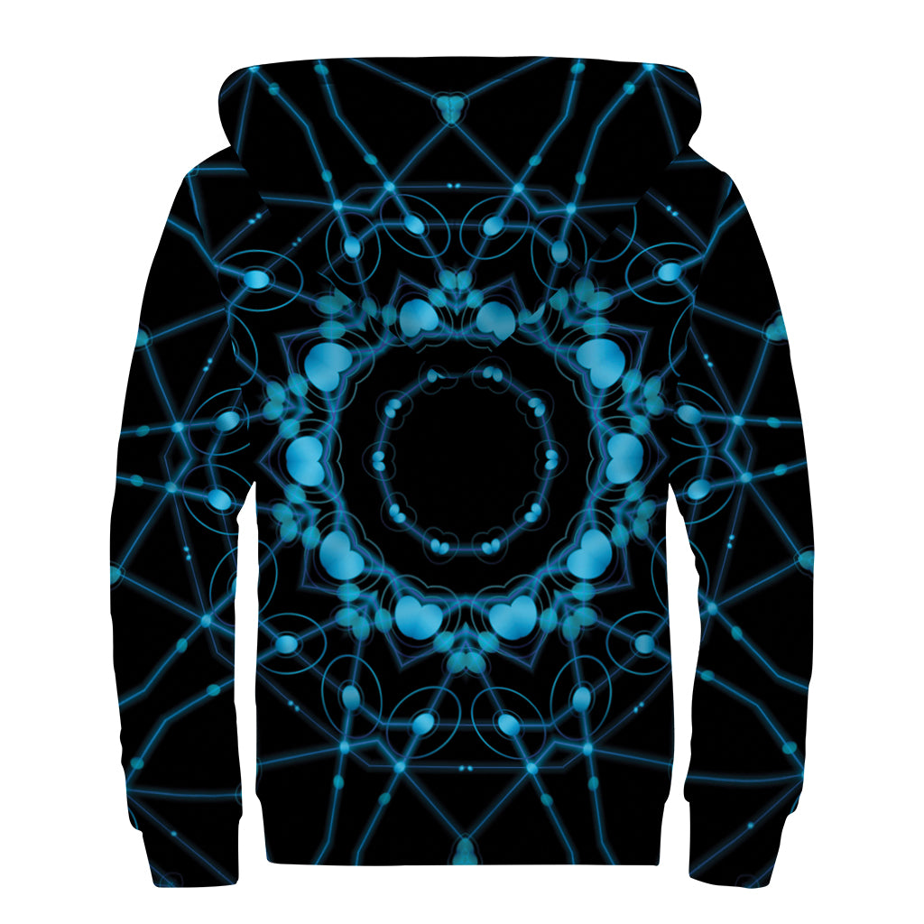 Dark Blue Kaleidoscope Print Sherpa Lined Zip Up Hoodie