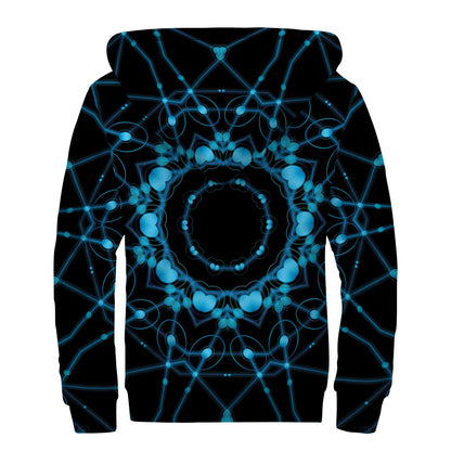 Dark Blue Kaleidoscope Print Sherpa Lined Zip Up Hoodie