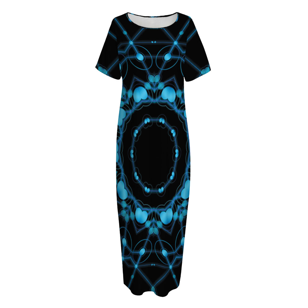Dark Blue Kaleidoscope Print Short Sleeve Long Nightdress
