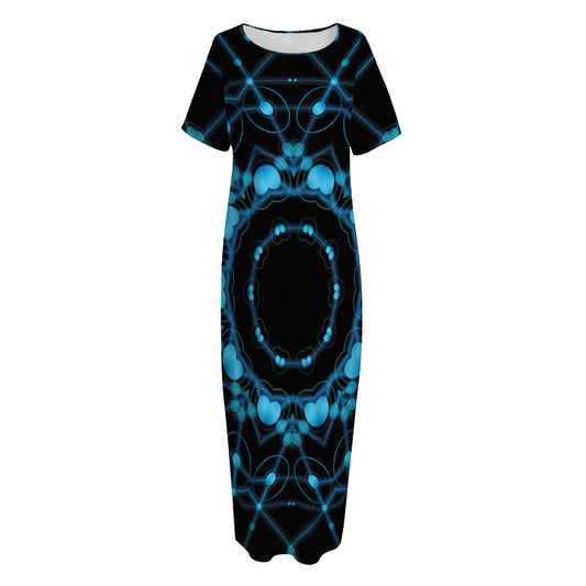 Dark Blue Kaleidoscope Print Short Sleeve Long Nightdress
