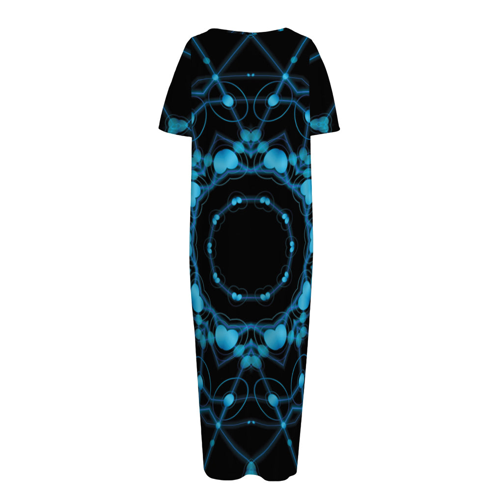 Dark Blue Kaleidoscope Print Short Sleeve Long Nightdress