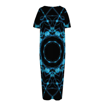 Dark Blue Kaleidoscope Print Short Sleeve Long Nightdress